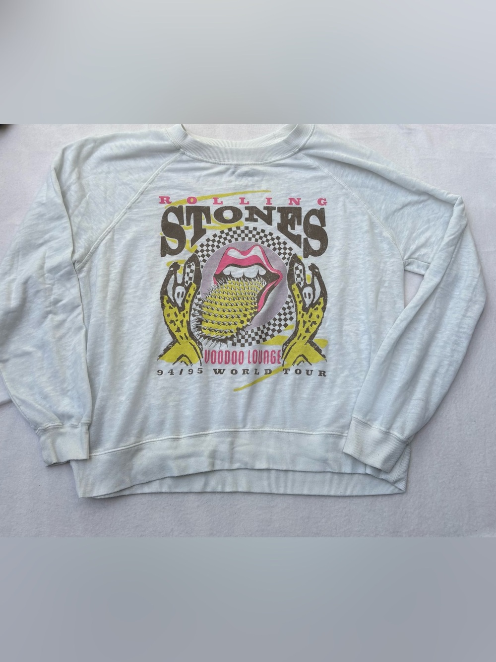 Recycled Karma White Crewneck- Rolling Stones Voodoo Lounge